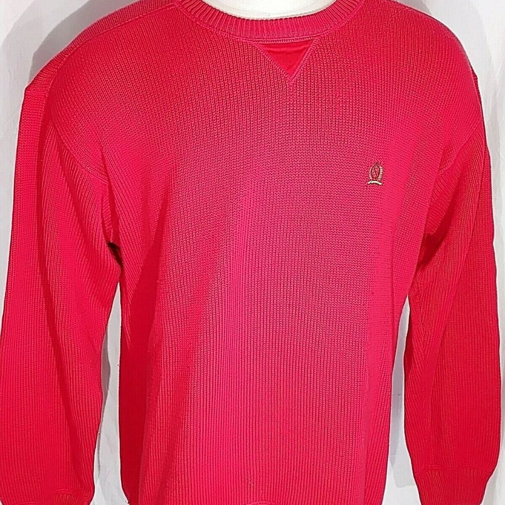 Tommy Hilfiger Sweater RED Large Men's Long Sleeve Pull Over Logo Casual LARGE